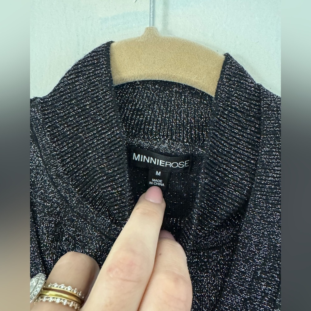 MINNIE ROSE Viscose Lurex Button Cardigan & Shell Set Black Sparkle Size Medium - Picture 5 of 8